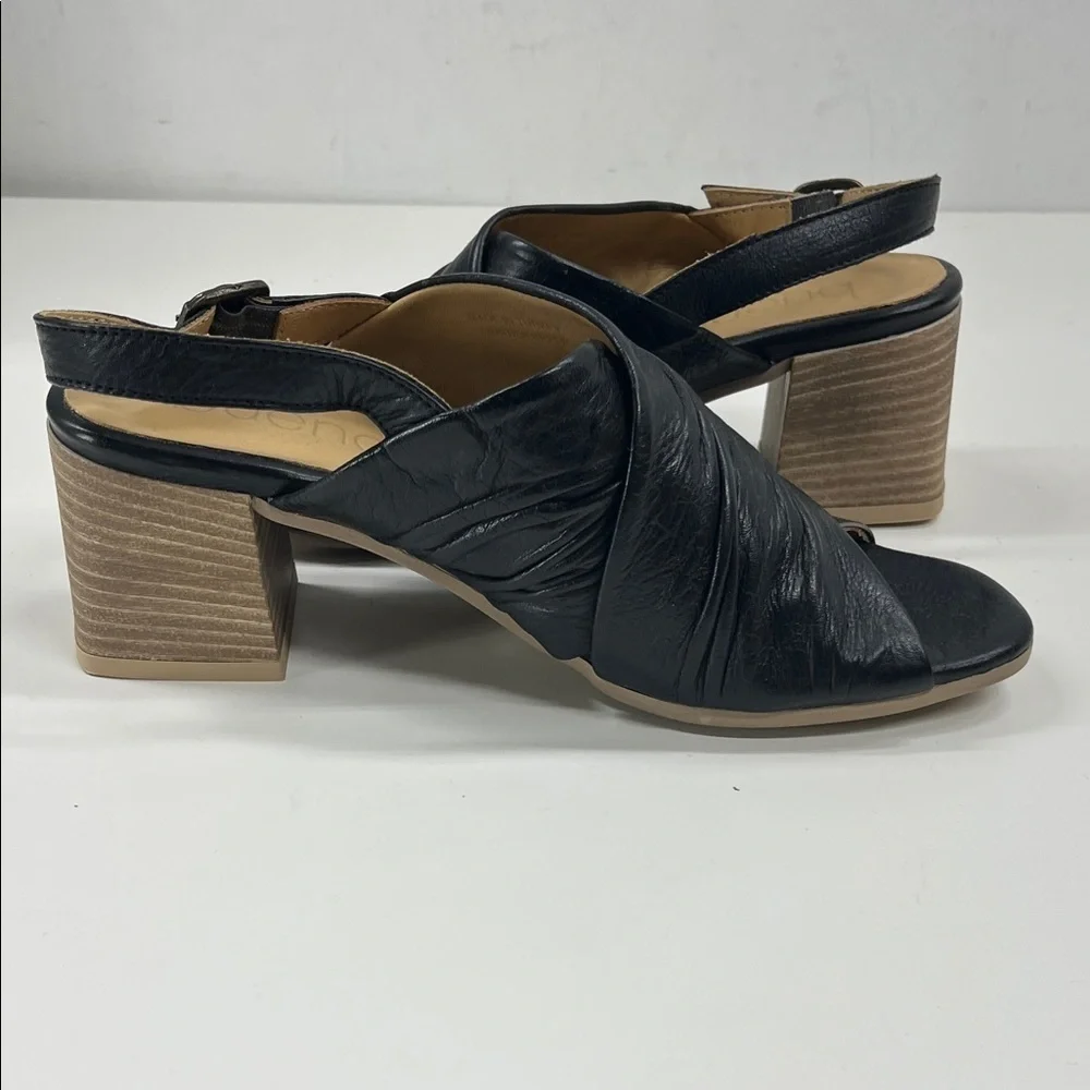 New Bueno Eden Black Leather Block Heel Slingback Sandals Women’s US 6.5-7